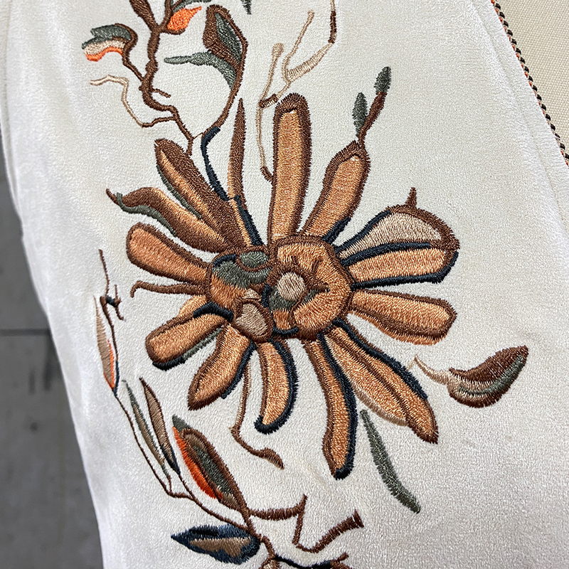 Men's American Western Cowboy Style Suede Embroidered Deep V Neck Tank Top