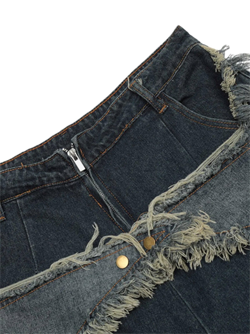 American Pentagram Tassel Patch Denim Shorts