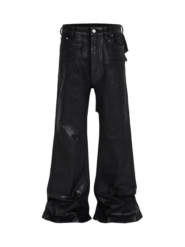 Black Wax Coated Flare Jeans