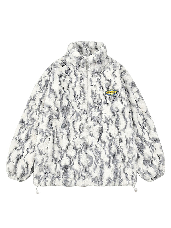 Tie-Dye Stand Collar Sherpa Jacket