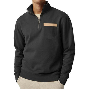Men's Casual Half Zip Collar Chest Pocket Long Sleeve Sweatshirt