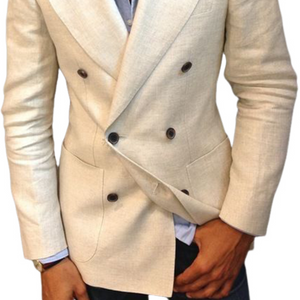 Men's Spring Fashion Classic Double Breasted Cotton And Linen Slim Blazer