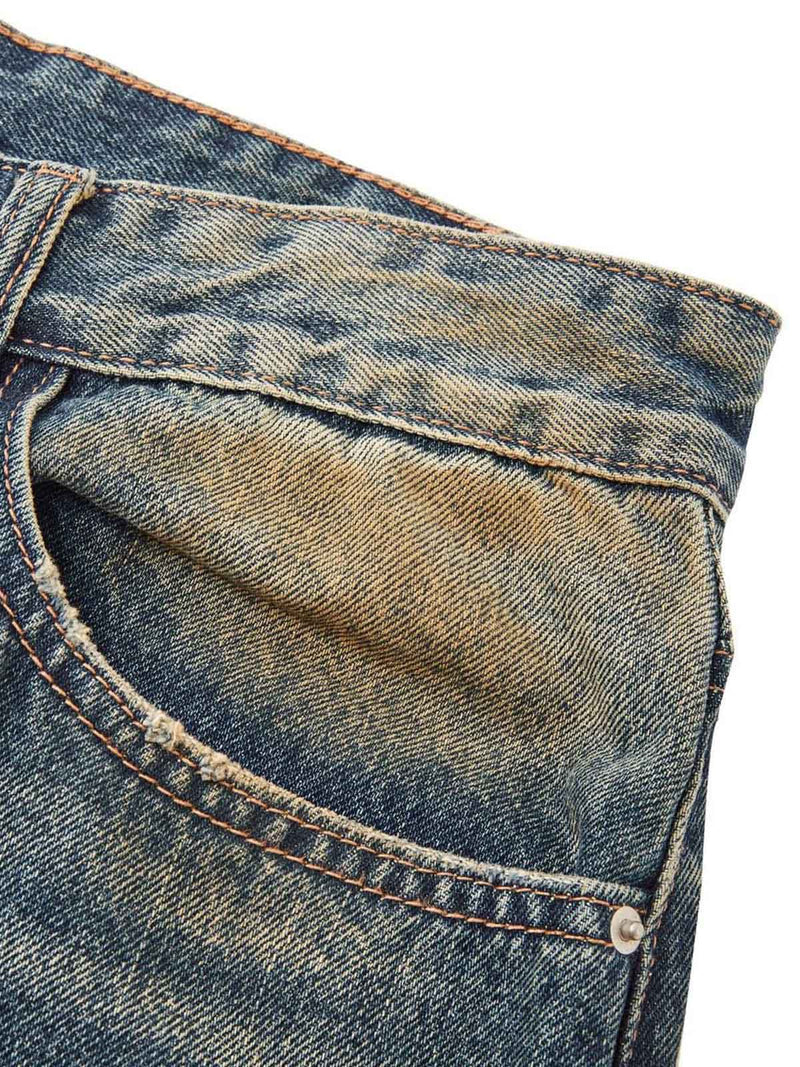 Washed Ripped Straight Jeans