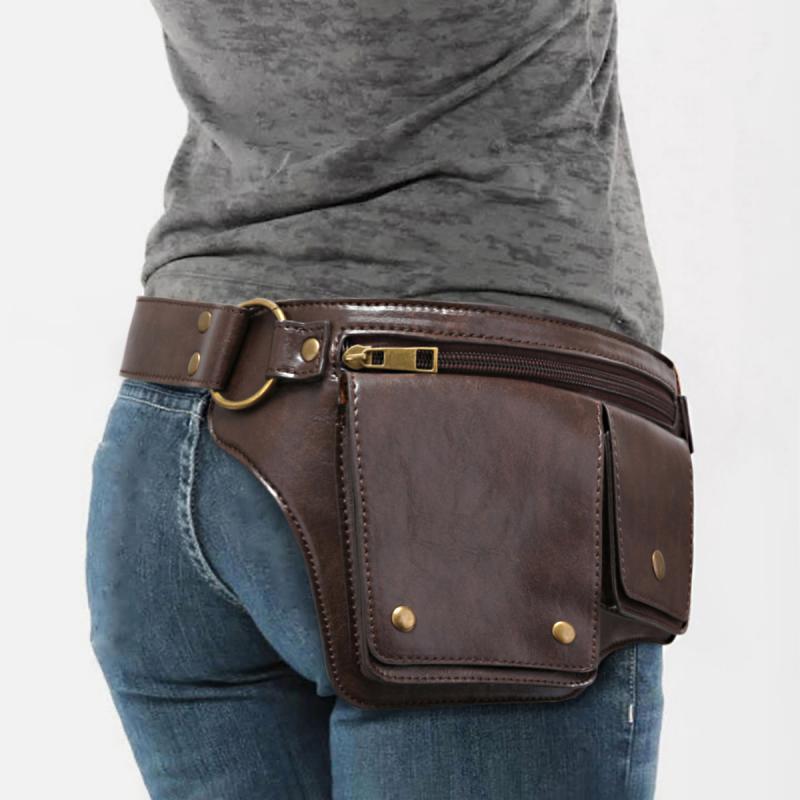 Men's Outdoor Sports Zipper Adjustable Leather Waist Bag