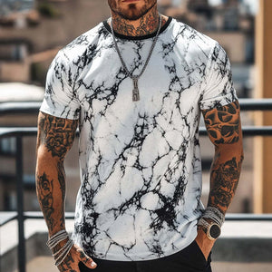 Men's Retro Casual Crack Printed Round Neck Short Sleeve T-Shirt