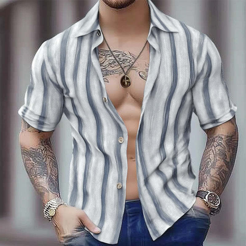 Herren Sommer Komfort Gestreiftes Casual Kurzarmhemd