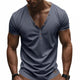 Men's Solid Color Cotton V-Neck Short Sleeve T-Shirt