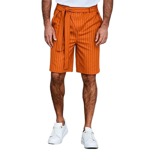 Herren-Shorts, Frühling/Sommer, modisch, gestreift, lässig, knielang (inkl. Gürtel)