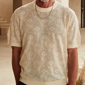 Herren Frühling und Sommer Mode Lässiges Rundhals-Exquisites Strick-Kurzarm-T-Shirt