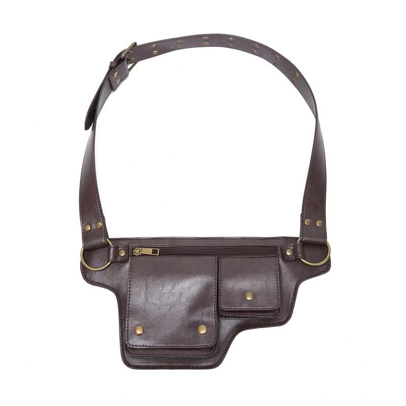 Men's Outdoor Sports Zipper Adjustable Leather Waist Bag
