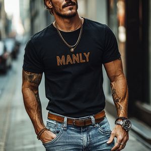 Men's Casual Cotton Letter Embroidery Round Neck Slim Short Sleeve T-Shirt
