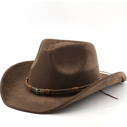 Men Women's Retro Yellowstone Suede Warped Western Cowboy Hat Rolled Brim Ethnic Style Felt Hat