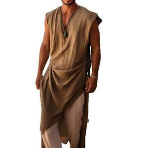 Men's Cotton And Linen Sleeveless Long Robe