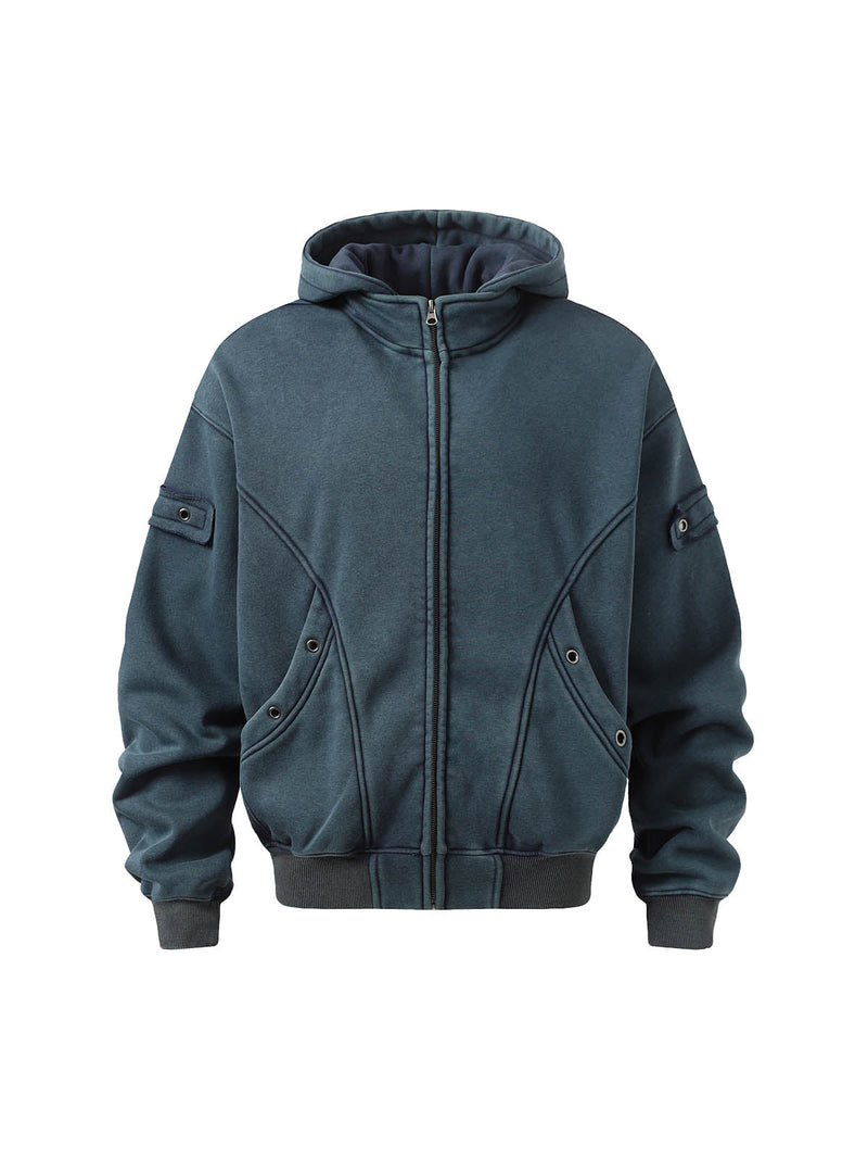 Wasteland Style Washed Zipper Up Sweatshirt