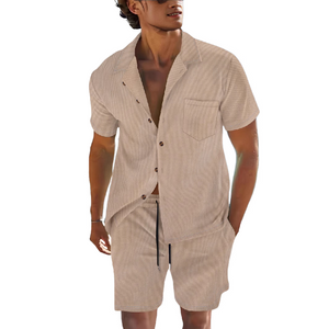 Men's Solid Color Short Sleeve Shorts Holiday Two-piece Set