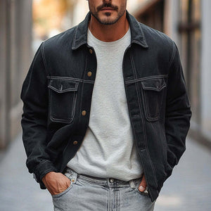 Men's Solid Denim Lapel Jacket