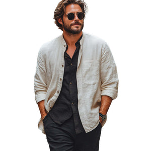 Dünnes Aprikosen-Freizeithemd für Herren im Frühling und Sommer