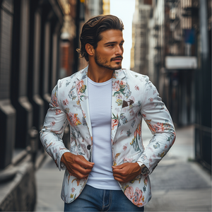 Men's Spring Retro Fashion Art Print Slim Fit Casual Blazer