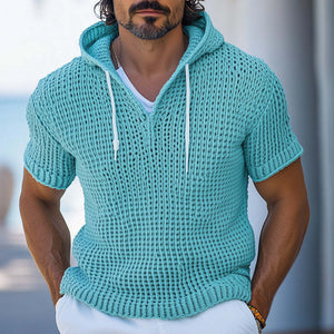 Men's Spring Fashion Woven Slim Fit Hooded Short Sleeve T-Shirt