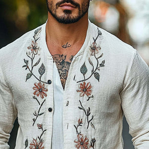 Men's Cotton And Linen Floral Embroidered Vintage Thin Jacket