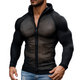 Men's Retro Casual Mesh Fabric Splicing Hooded Zipper Sports Long Sleeve T-Shirt