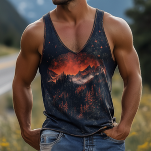 Men's Casual American Retro Yellowstone Park Series Printed Cotton Tank Top