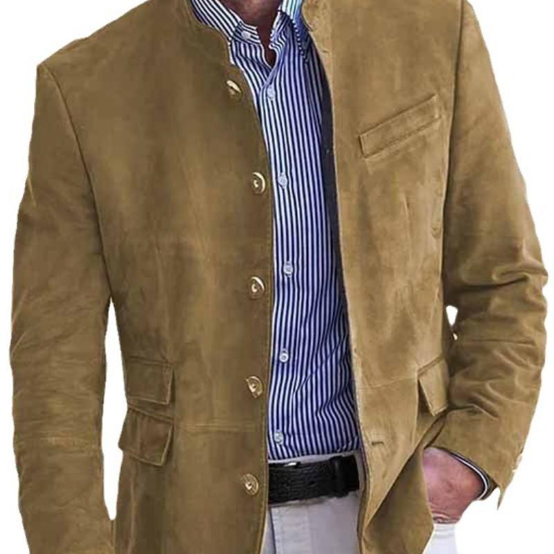 Herren-Blazer im Retro-Stil mit Stehkragen, einreihig, schmaler Passform und mehreren Taschen