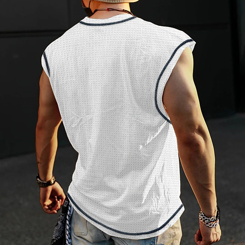 Lässiges, lockeres Tanktop mit Waffelmuster und Rundhalsausschnitt für Herren
