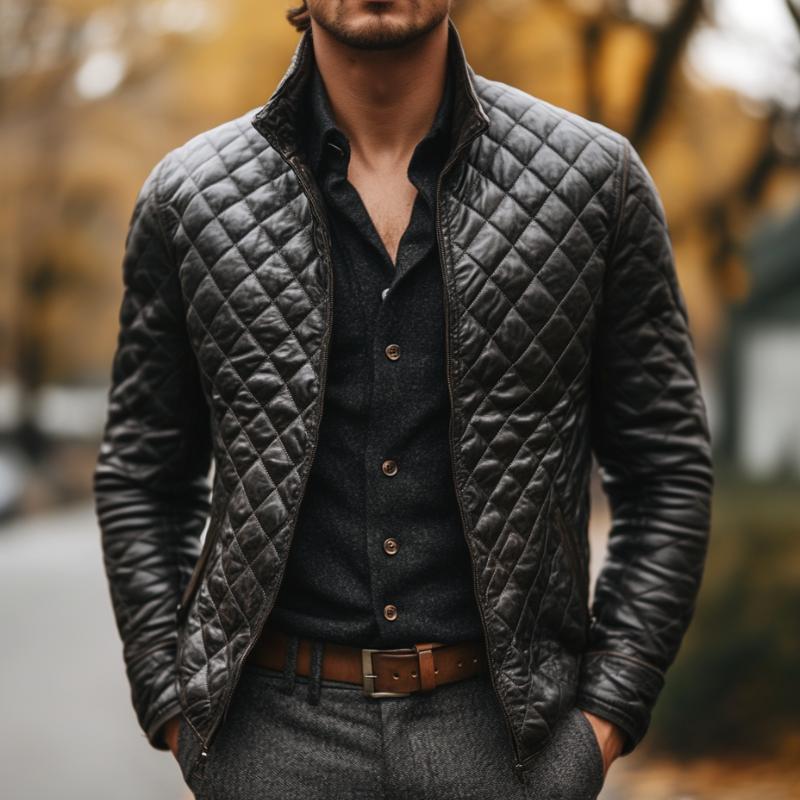 Men's Casual Quilted Leather Jacket