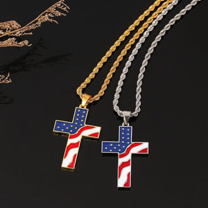 Vintage Casual American Flag Cross Necklace