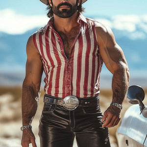 Herren-Tanktop mit vertikalen Streifen im Retro-Slim-Fit