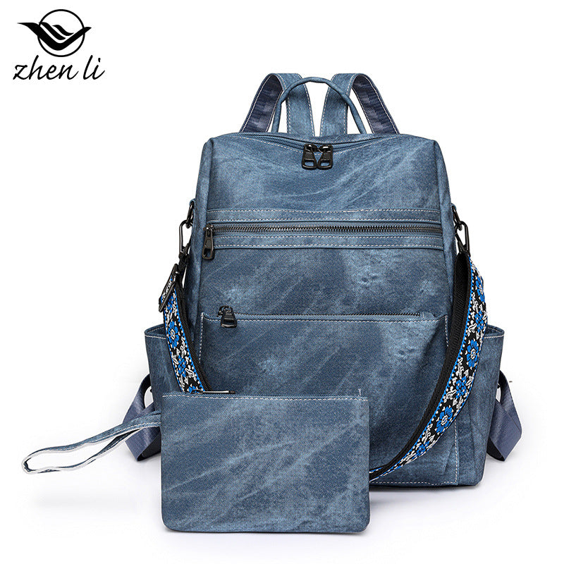 ZHENLI LIGHTWEIGHT WOMEN'S RETRO BACKPACK LARGE CAPACITY CASUAL TRAVEL DUAL PURPOSE SHOULDER BAG