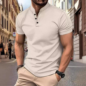 Lässiges Herren-T-Shirt mit Stehkragen und Waffelmuster in Slim Fit und kurzen Ärmeln