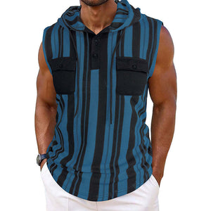 Men's Casual Striped Sleeveless Hooded Tank Top
