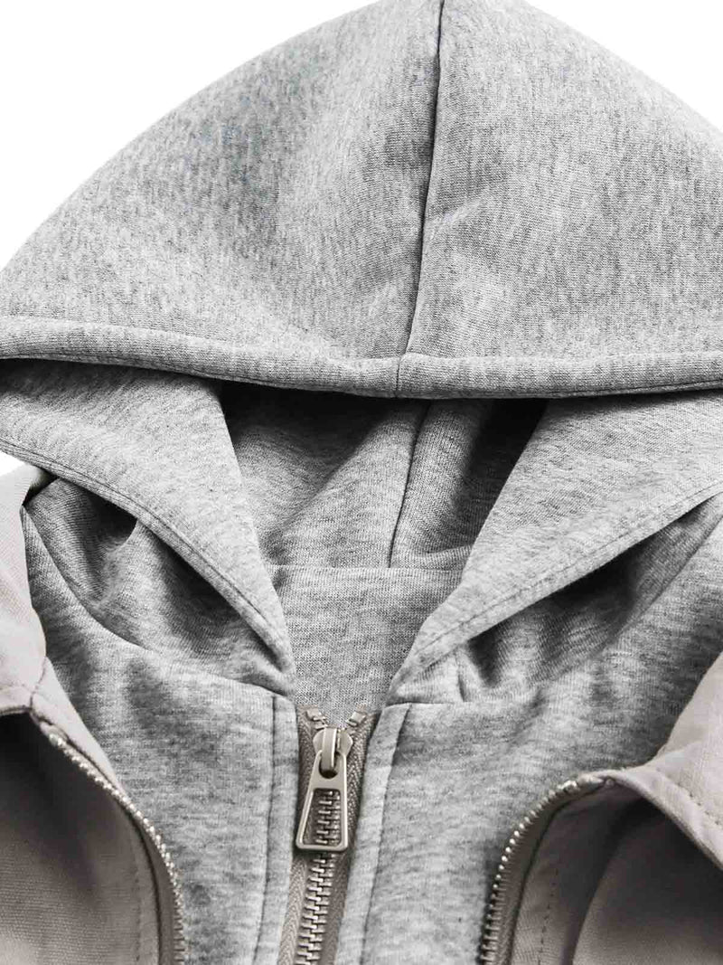 Deconstructed Split Faux Two-Piece Hooded Jacket