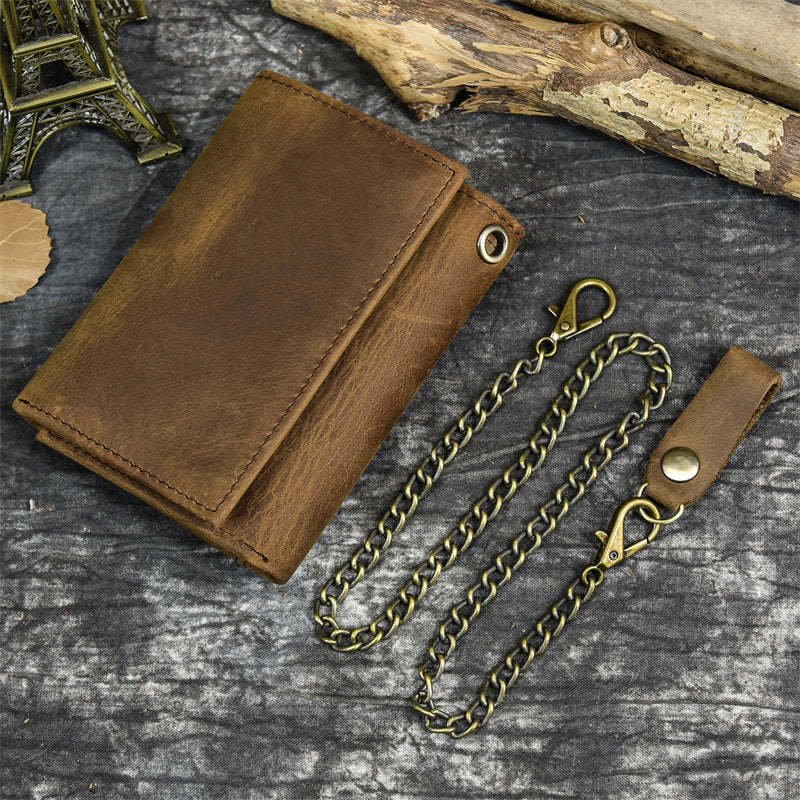 Dreifach gefaltete Herren-Geldbörse aus echtem Leder im Vintage-Stil 