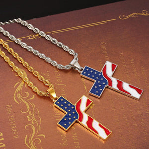 Vintage Casual American Flag Cross Necklace