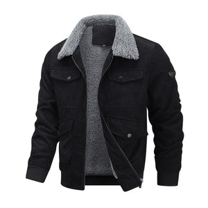 Lässige Herrenjacke aus Cord mit Revers und verdickter Lammwolle mit mehreren Taschen und Reißverschluss