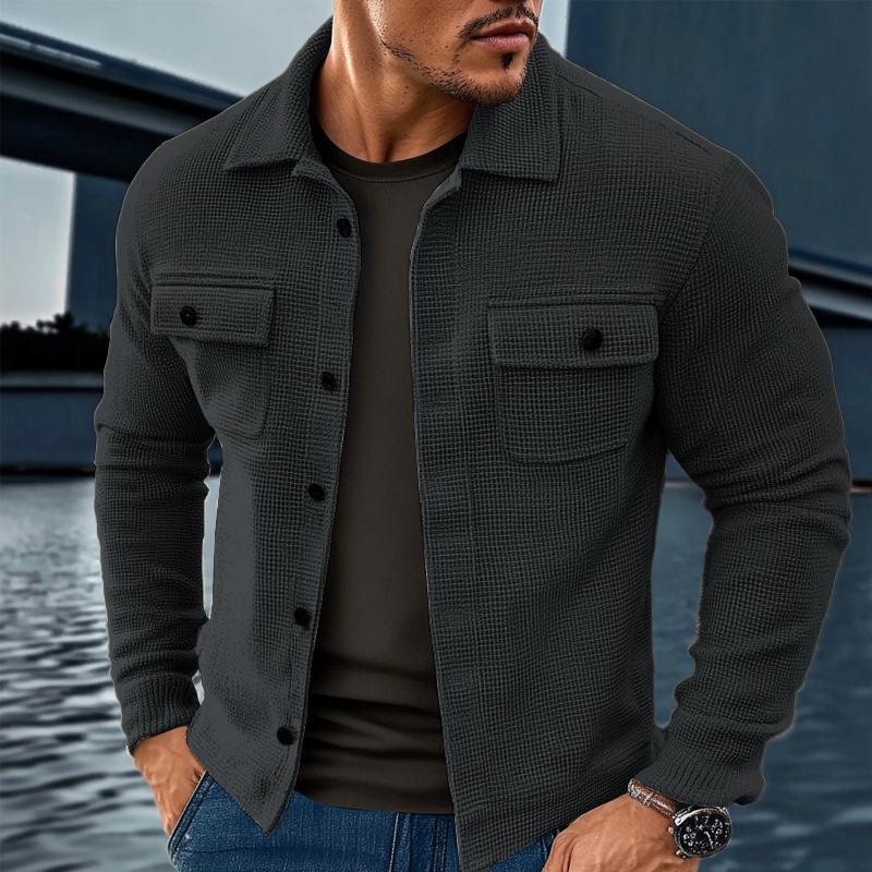 Men's Vintage Waffle Solid Lapel Jacket