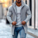 Modischer Herren-Strickpullover mit Stehkragen, einfarbig, gestreift, langen Ärmeln und mittlerer Länge