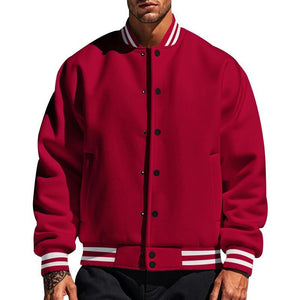 Men's Casual Stand Collar Fleece Sports Baseball Jacket