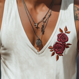 Men's Classic Casual American Retro Velvet Rose Embroidered Tank Top