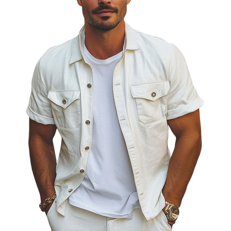 Men's Summer Loose Basic Lapel Short Sleeve Shirt