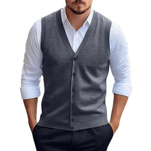 Men's Casual Solid Color Knitted Cardigan Vest