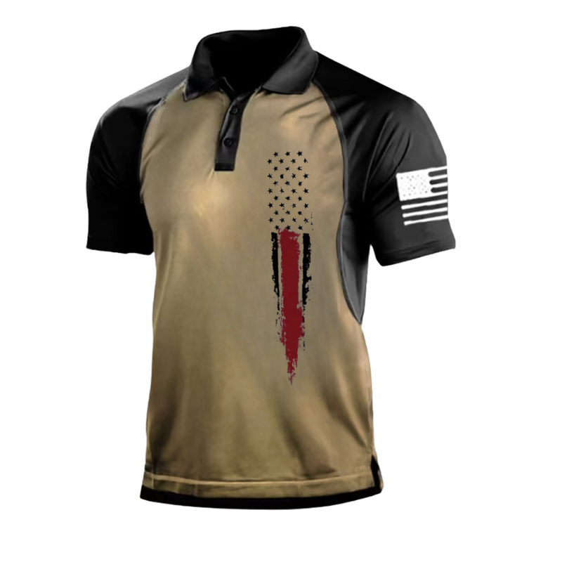 USA FLAG COLOR BLOCK 1/4 BUTTON GRAPHIC POLO SHIRT