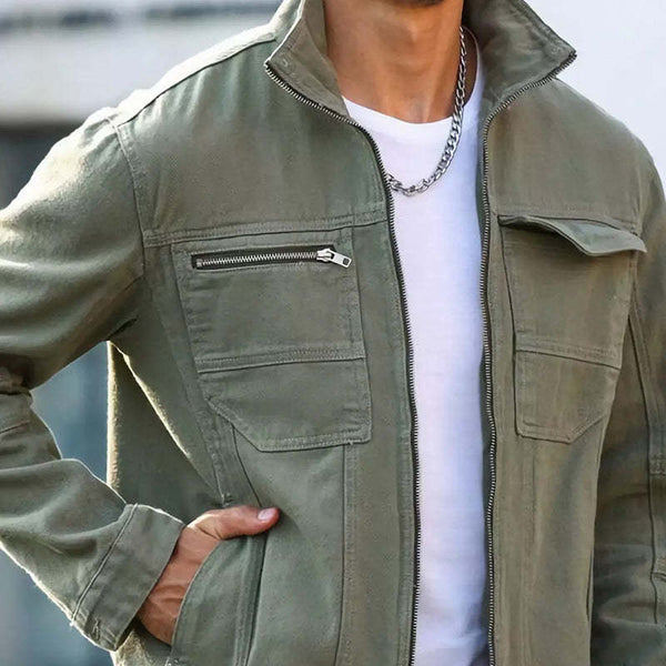Men's Vintage Green Zipper Denim Jacket