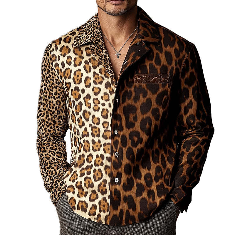 Herren-Langarmhemd im Vintage-Western-Stil mit Leopardenmuster