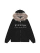 Letter Embroidered Fur Hooded Fleece Jacket