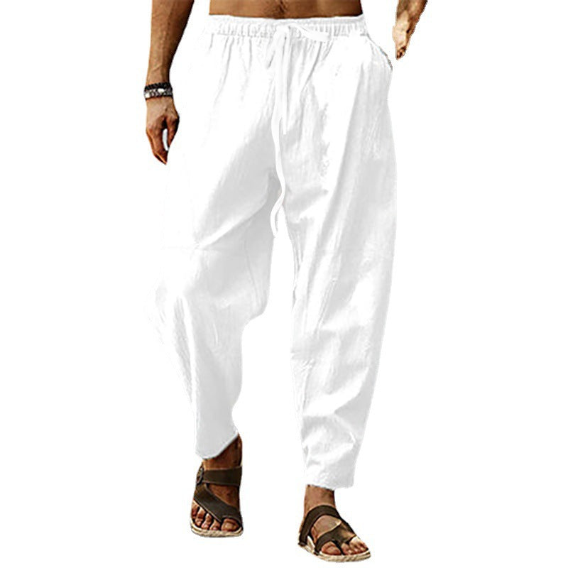 MEN'S HIP HOP BREATHABLE COTTON LINEN LOOSE CASUAL SPORTS PANTS