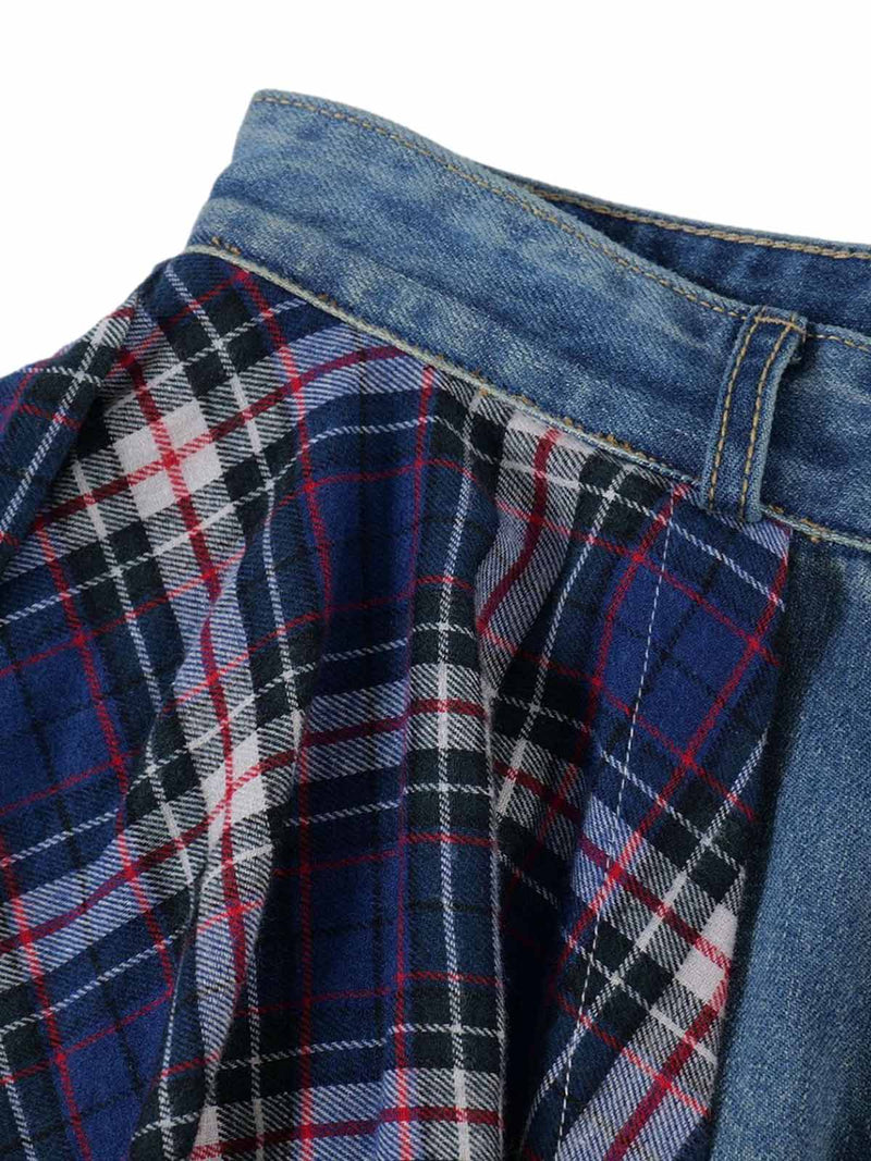 Faux Two-piece Plaid Straight Jeans